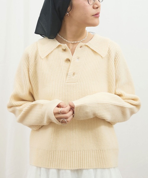 fig Ｌondon（フィグロンドン）の「_AIR WOOL polo（ニット/セーター・レディース・アイボリー/ピンク/ネイビー/ダークブラウン・FREE）」の2枚目の写真