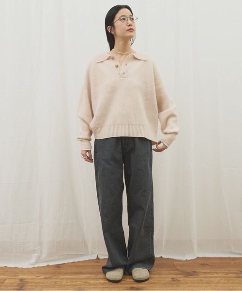 fig Ｌondon（フィグロンドン）の「_AIR WOOL polo（ニット/セーター・レディース・アイボリー/ピンク/ネイビー/ダークブラウン・FREE）」の8枚目の写真