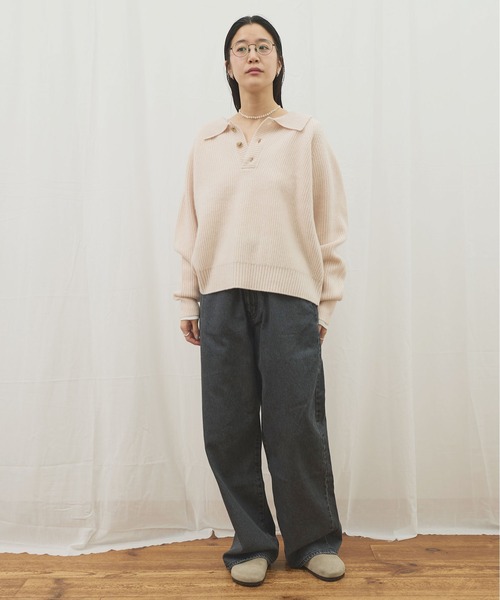 fig Ｌondon（フィグロンドン）の「_AIR WOOL polo（ニット/セーター・レディース・アイボリー/ピンク/ネイビー/ダークブラウン・FREE）」の12枚目の写真