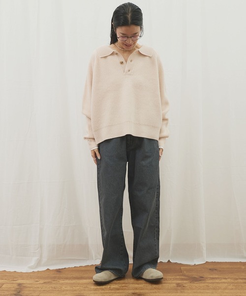 fig Ｌondon（フィグロンドン）の「_AIR WOOL polo（ニット/セーター・レディース・アイボリー/ピンク/ネイビー/ダークブラウン・FREE）」の10枚目の写真