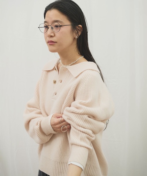 fig Ｌondon（フィグロンドン）の「_AIR WOOL polo（ニット/セーター・レディース・アイボリー/ピンク/ネイビー/ダークブラウン・FREE）」の22枚目の写真