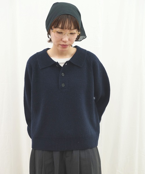 fig Ｌondon（フィグロンドン）の「_AIR WOOL polo（ニット/セーター・レディース・アイボリー/ピンク/ネイビー/ダークブラウン・FREE）」の6枚目の写真