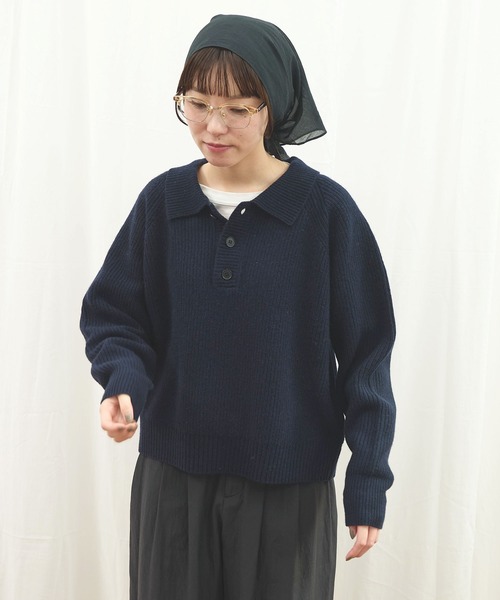 fig Ｌondon（フィグロンドン）の「_AIR WOOL polo（ニット/セーター・レディース・アイボリー/ピンク/ネイビー/ダークブラウン・FREE）」の7枚目の写真