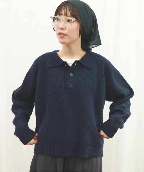 fig Ｌondon（フィグロンドン）の「_AIR WOOL polo（ニット/セーター・レディース・アイボリー/ピンク/ネイビー/ダークブラウン・FREE）」の9枚目の写真