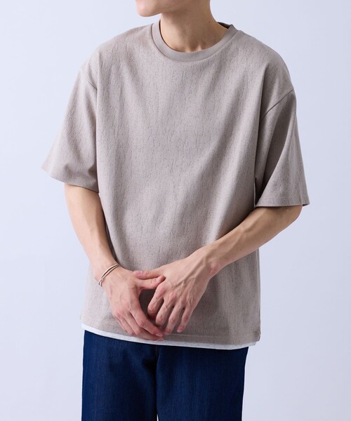  j.n.r.d（ジェー・エヌ・アール・ディー）の「クラックサーフェスフェイクレイヤードT（Tシャツ/カットソー・メンズ・ホワイト/ワイン/ベージュ系その他・S/LL/L/M）」の2枚目の写真