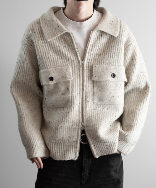 RUUBON（ルーボン）の「【RUUBON】 nep knit double zip jacket / ネップニットダブルジップジャケット（ニット/セーター・メンズ・ブラウン/ブラック/ナチュラル・L/M/S）」の3枚目の写真