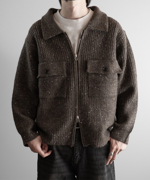 RUUBON（ルーボン）の「【RUUBON】 nep knit double zip jacket / ネップニットダブルジップジャケット（ニット/セーター・メンズ・ブラウン/ブラック/ナチュラル・L/M/S）」の2枚目の写真