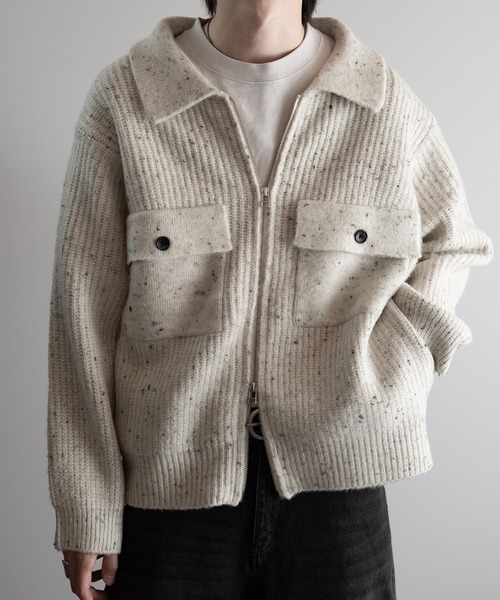 RUUBON（ルーボン）の「【RUUBON】 nep knit double zip jacket / ネップニットダブルジップジャケット（ニット/セーター・メンズ・ブラウン/ブラック/ナチュラル・L/M/S）」の6枚目の写真