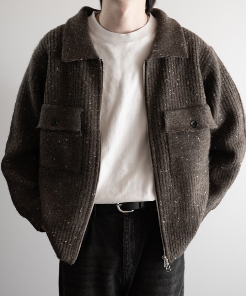 RUUBON（ルーボン）の「【RUUBON】 nep knit double zip jacket / ネップニットダブルジップジャケット（ニット/セーター・メンズ・ブラウン/ブラック/ナチュラル・L/M/S）」の8枚目の写真