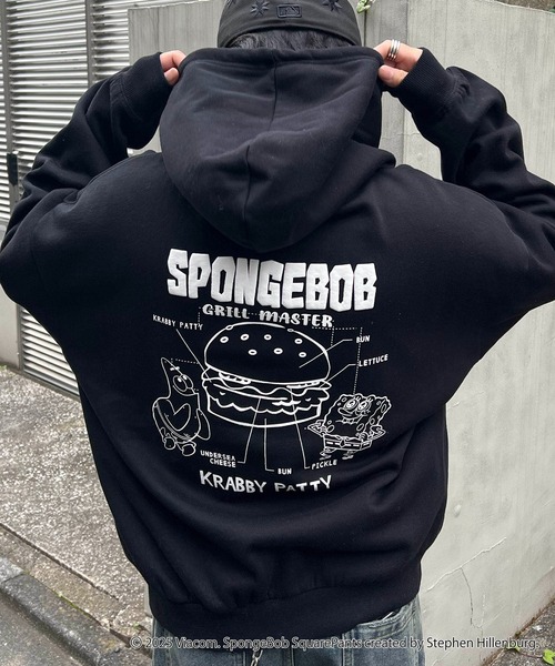 AW スポンジボブ バックプリント 刺繍 プルパーカー メンズ レディース