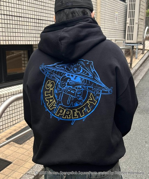 スポンジボブ バックプリント 刺繍 プルパーカー メンズ レディース