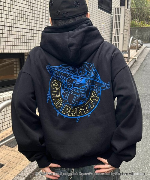 スポンジボブ バックプリント 刺繍 プルパーカー メンズ レディース