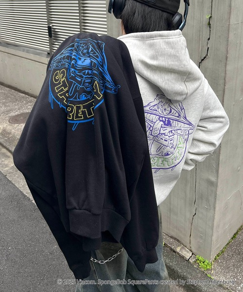 スポンジボブ バックプリント 刺繍 プルパーカー メンズ レディース