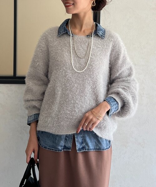 Chez toi(シェトワ)の「シャギーニット(ニット/セーター・レディース・グレイッシュベージュ/モカ/インディゴブルー/チャコールグレー/ミント・FREE)」の4枚目の写真
