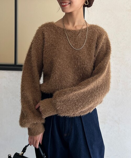 Chez toi(シェトワ)の「シャギーニット(ニット/セーター・レディース・グレイッシュベージュ/モカ/インディゴブルー/チャコールグレー/ミント・FREE)」の3枚目の写真