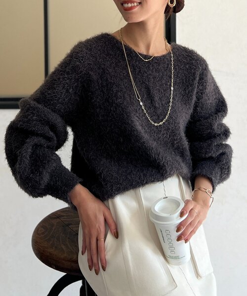 Chez toi(シェトワ)の「シャギーニット(ニット/セーター・レディース・グレイッシュベージュ/モカ/インディゴブルー/チャコールグレー/ミント・FREE)」の15枚目の写真