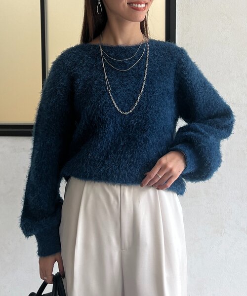 ドゥロワー Drawer カシミヤ100% シャギーニット 七分袖 ネイビー M シャギーニット（ニット/セーター）｜Chez toi（シェトワ）の