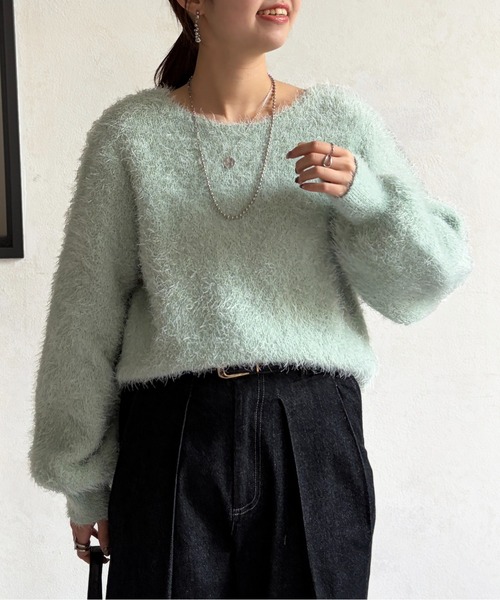 Chez toi(シェトワ)の「シャギーニット(ニット/セーター・レディース・グレイッシュベージュ/モカ/インディゴブルー/チャコールグレー/ミント・FREE)」の7枚目の写真
