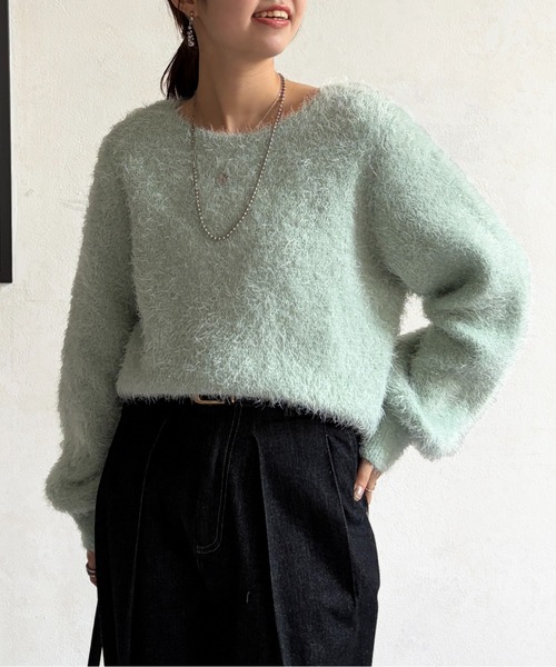 Chez toi(シェトワ)の「シャギーニット(ニット/セーター・レディース・グレイッシュベージュ/モカ/インディゴブルー/チャコールグレー/ミント・FREE)」の8枚目の写真