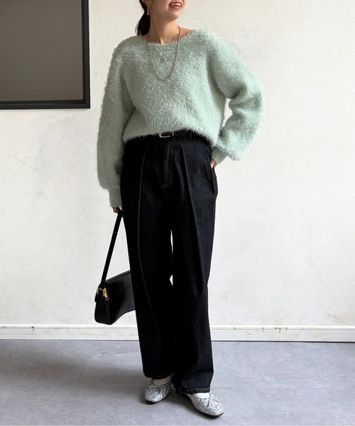 Chez toi(シェトワ)の「シャギーニット(ニット/セーター・レディース・グレイッシュベージュ/モカ/インディゴブルー/チャコールグレー/ミント・FREE)」の13枚目の写真