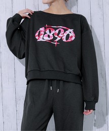 《カモフラロゴ×オフショルゆるシルエット》レディース 裏毛 クルーネックスウェット ラバープリント 春秋冬