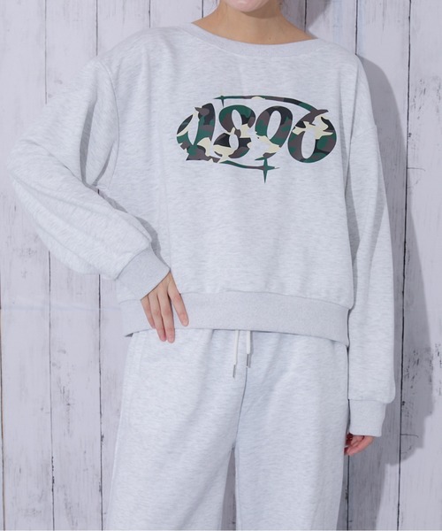 GORGE(ゴージ)の「《カモフラロゴ×オフショルゆるシルエット》レディース 裏毛 クルーネックスウェット ラバープリント 春秋冬(スウェット・レディース・ブラック/チャコール/オートミール・F)」の10枚目の写真