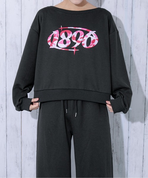 GORGE(ゴージ)の「《カモフラロゴ×オフショルゆるシルエット》レディース 裏毛 クルーネックスウェット ラバープリント 春秋冬(スウェット・レディース・ブラック/チャコール/オートミール・F)」の15枚目の写真