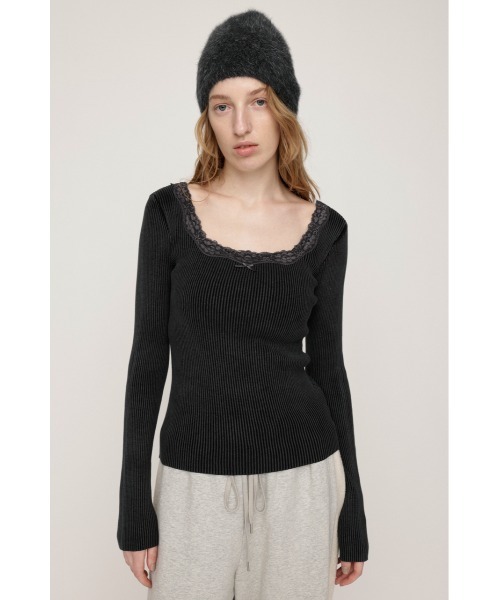 SLY(スライ)の「LACE DOCKING TOPS レースドッキング トップス 秋服 冬服(Tシャツ/カットソー・レディース・カーキ/ライトブラック/レッド・FREE)」の5枚目の写真