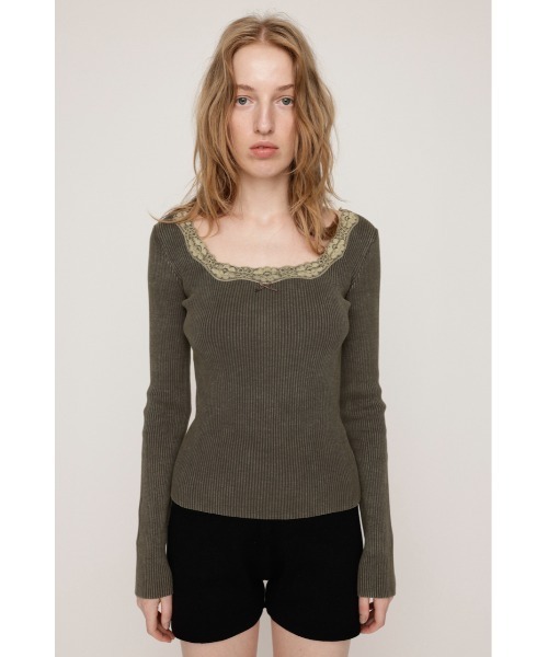 SLY(スライ)の「LACE DOCKING TOPS レースドッキング トップス 秋服 冬服(Tシャツ/カットソー・レディース・カーキ/ライトブラック/レッド・FREE)」の9枚目の写真