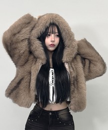 FOLLOWIN（フォロウィン）の「４color/【 トレンドのファージャケット 】フード付きファーボリュームショートアウター（その他アウター）」