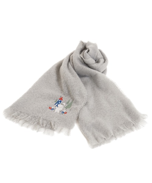macocca(マコッカ)の「MOOMIN ムーミン ブークレーシャギー無地ストール ムーミン刺繍(ストール/ショール・レディース・グリーン/グレー/アイボリー・FREE)」の1枚目の写真