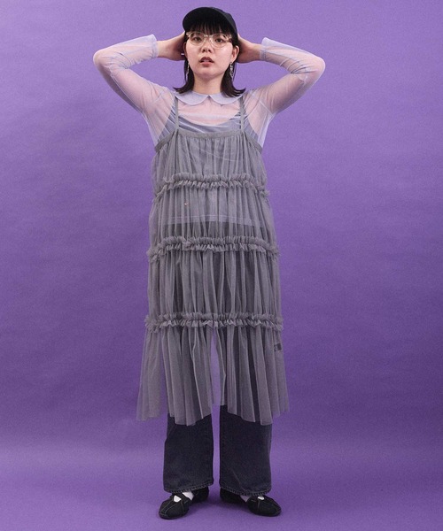 I am I in fact...（アイアムアイインファクト）の「TULLE frill onepiece（ワンピース・レディース・グレー/レッド/ホワイト/ブラック・FREE）」の3枚目の写真