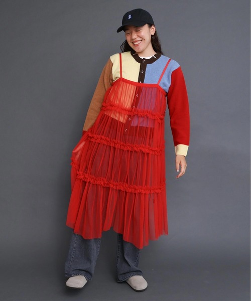 I am I in fact...（アイアムアイインファクト）の「TULLE frill onepiece（ワンピース・レディース・グレー/レッド/ホワイト/ブラック・FREE）」の4枚目の写真