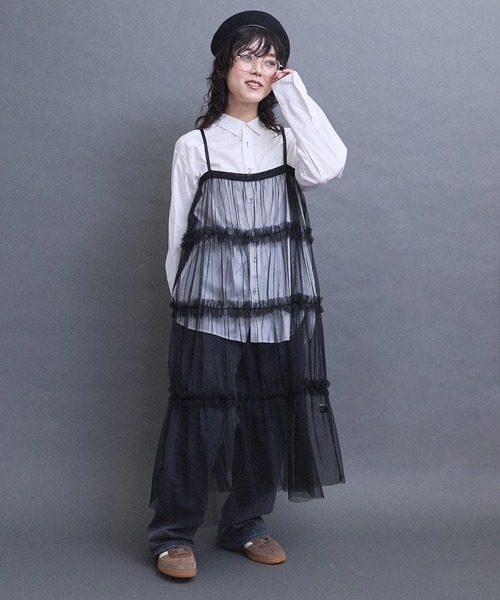 I am I in fact...（アイアムアイインファクト）の「TULLE frill onepiece（ワンピース・レディース・グレー/レッド/ホワイト/ブラック・FREE）」の2枚目の写真