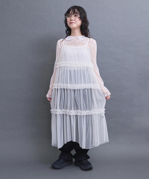 I am I in fact...（アイアムアイインファクト）の「TULLE frill onepiece（ワンピース・レディース・グレー/レッド/ホワイト/ブラック・FREE）」の7枚目の写真