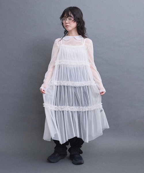 I am I in fact...（アイアムアイインファクト）の「TULLE frill onepiece（ワンピース・レディース・グレー/レッド/ホワイト/ブラック・FREE）」の8枚目の写真