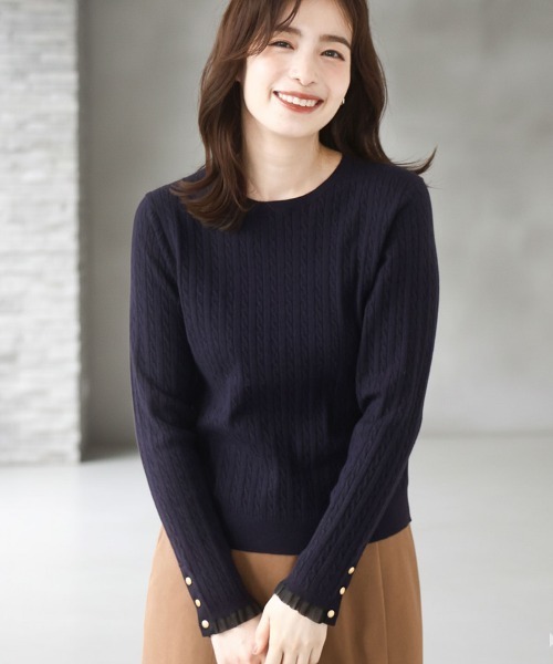 OFUON le MK（オフオンルエムケー）の「【2025AW】ミニケーブル柄ニット/洗える/WEB限定サイズあり（ニット/セーター・レディース・ブルー/ライトグレー/ネイビー・36/38）」の2枚目の写真