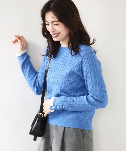 OFUON le MK（オフオンルエムケー）の「【2025AW】ミニケーブル柄ニット/洗える/WEB限定サイズあり（ニット/セーター・レディース・ブルー/ライトグレー/ネイビー・36/38）」の3枚目の写真