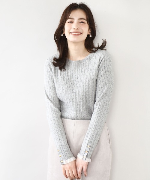 OFUON le MK（オフオンルエムケー）の「【2025AW】ミニケーブル柄ニット/洗える/WEB限定サイズあり（ニット/セーター・レディース・ブルー/ライトグレー/ネイビー・36/38）」の4枚目の写真