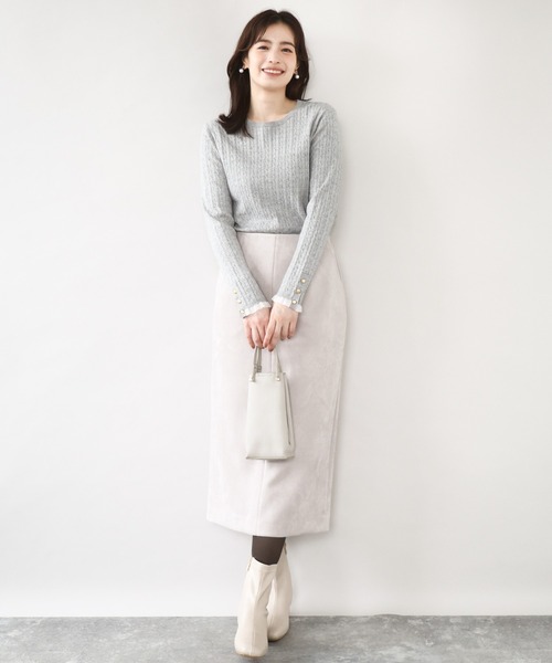 OFUON le MK（オフオンルエムケー）の「【2025AW】ミニケーブル柄ニット/洗える/WEB限定サイズあり（ニット/セーター・レディース・ブルー/ライトグレー/ネイビー・36/38）」の5枚目の写真