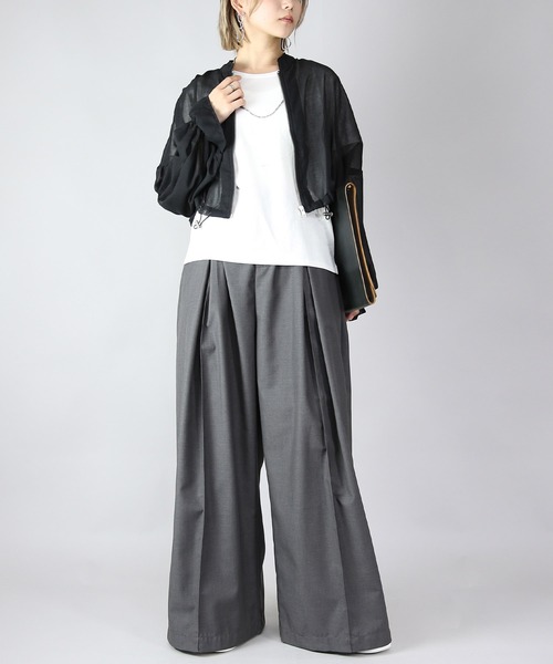 and it_（アンドイット）の「キャンディスリーブシアーブルゾン（ブルゾン・レディース・グレイッシュベージュ/ブラック・FREE）」の6枚目の写真