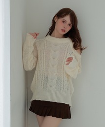 open shoulder viola knit tops/オープンショルダーヴィオラニットトップス