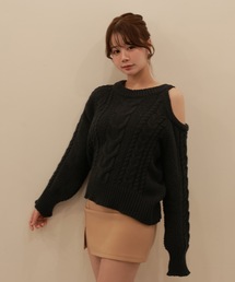open shoulder viola knit tops/オープンショルダーヴィオラニットトップス