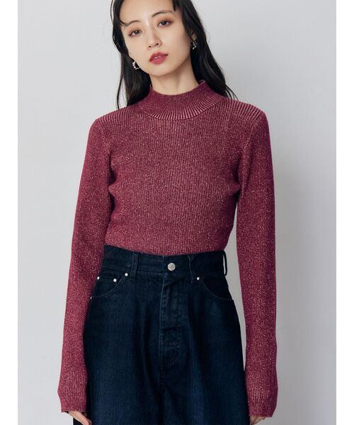 MURUA(ムルーア)の「バイカラーラメクロップドニット(ニット/セーター・レディース・ブラック/ブルー/ボルドー/アイボリー・FREE)」の4枚目の写真