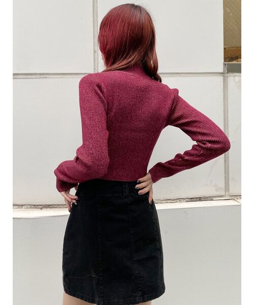 MURUA(ムルーア)の「バイカラーラメクロップドニット(ニット/セーター・レディース・ブラック/ブルー/ボルドー/アイボリー・FREE)」の21枚目の写真