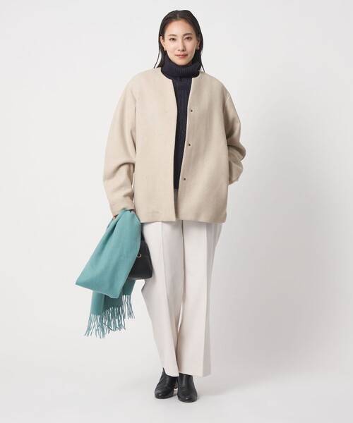 A DAY IN THE LIFE UNITED ARROWS(アデイインザライフユナイテッドアローズ)の「キーネック ショートコート <A DAY IN THE LIFE>(ノーカラーコート・レディース・ロイヤルブルー/オフホワイト/ブラック・FREE)」の5枚目の写真