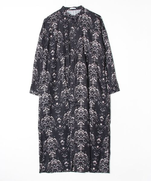 sandy（サンディー）の「植物柄スタンドカラーワンピース（ワンピース・レディース・ブラック/グリーン・FREE）」の2枚目の写真
