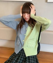 バイカラー」に該当するレディースのカーディガン/ボレロ（グリーン