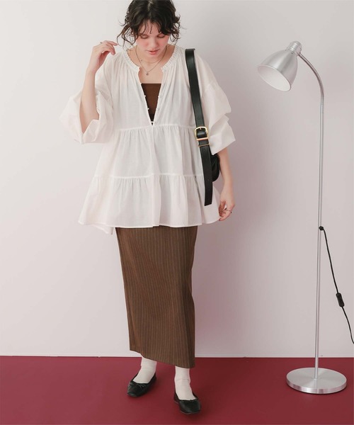 titivate（ティティベイト）の「コットンボイルティアードチュニック/トップス（シャツ/ブラウス・レディース・オフホワイト/ライトピンク/ライトブルー/グレイッシュベージュ/ブラック・FREE）」の10枚目の写真