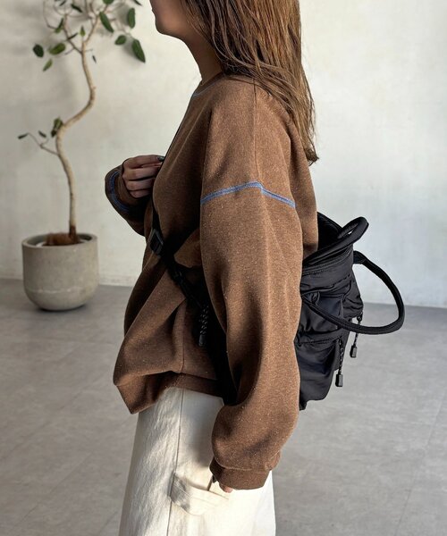 CPCM（シーピーシーエム）の「カラーネップ裏起毛スウェット（スウェット・レディース・チャコールグレー/アイボリー/ブラウン・FREE）」の4枚目の写真